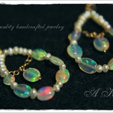 プレシャスオパール＆淡水パール14金ゴールドフィルド ピアス