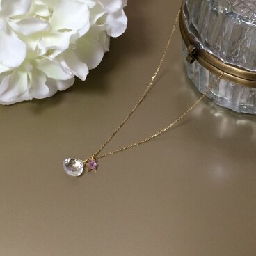 K18　ホワイトトパーズと星のネックレス