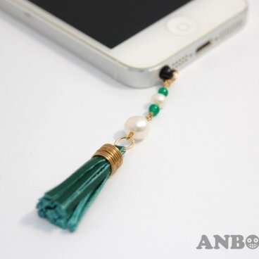 ゆらゆらキュートなフリンジ☆イヤホンジャック【グリーン】