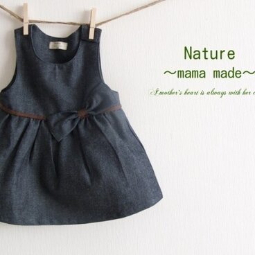 新作　リボン付きデニムワンピース　　９０