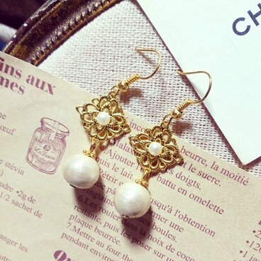 ハンドメイド/コットンパールピアス/キスカ