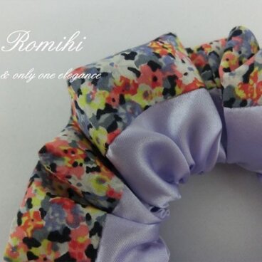 ☆リバティビバリーとベビーパープルサテンの組合せシュシュ☆