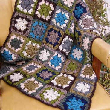 モチーフ編みブランケット＊モスグリーン