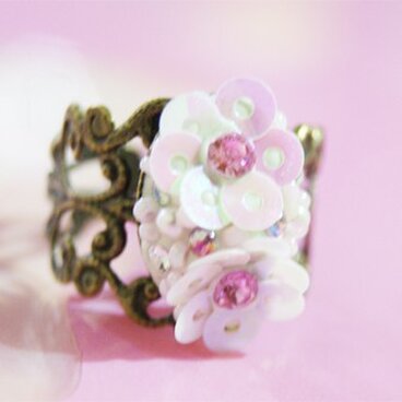 スパンコールのツインのお花リング