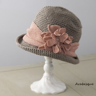 麻とシルクのソフトクロッシェ（モカ×ピンク）