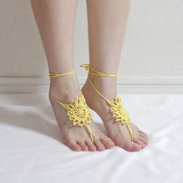 レース編みのアンクレット　向日葵
