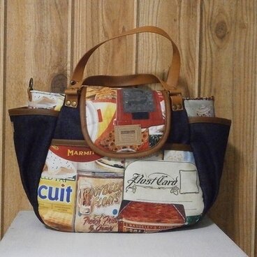 3WAYバッグ♪アメリカンラベル柄×インディゴデニム