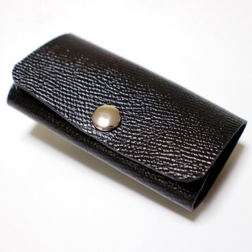 スマートキー対応！　手縫い 牛革製キーケース　黒革桃糸