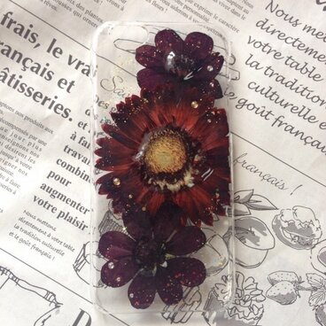 iPhone6 チョコレートブラウン 押し花ケース