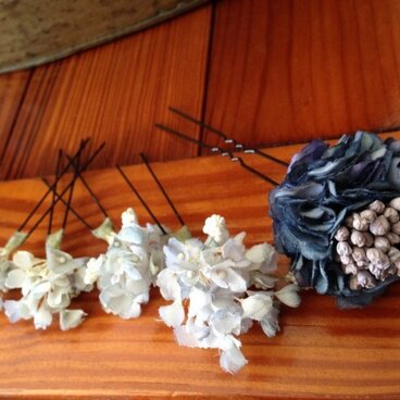 アンティークブルーのお花髪飾りセット