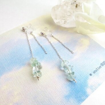 ＊sv925 雨のあと＊ノンホールピアス＊フローライト＊