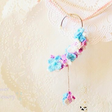 再販☆レース編みの紫陽花のイヤーフック（パープル系）
