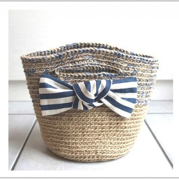 麻紐　リボン付き小ぶりのマルシェバッグ