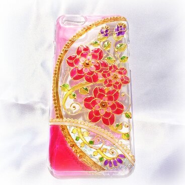 ステンドグラス風iPhoneスマホカバー/花アーチ