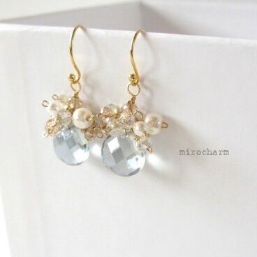 ガラスのキラキラボリュームピアス * ブルー