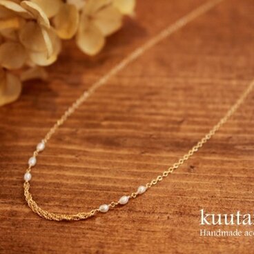 【オーダー作品】淡水パールと三連チェーンのネックレス