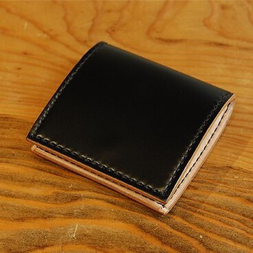 コードバン小銭入れ　ブラック×ベージュ　ボックス