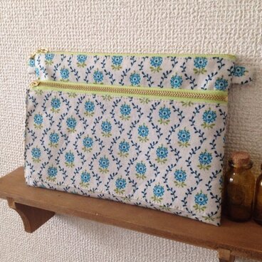 母子手帳・通帳ケースC ブルー小花