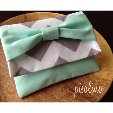 ケットティッシュケース〜ギザギザ柄 （gray・green）〜