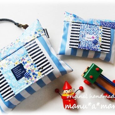 ●SOLD OUT●おしりふきケースset＊Blue小花パッチ＊