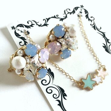 パステルカラーのお星様イヤリング＆ネックレスセット