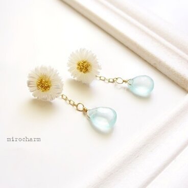 デイジーシェルパールのロングピアス*14Kgf