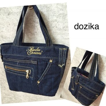 ⑦シンプルなインディゴブルーのバケツ型ミニトート✨