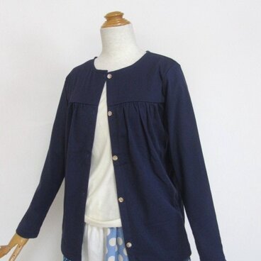 サイズF ママ ギャザーカーディガン ネイビー　紺