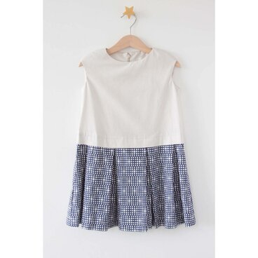 切り替えワンピース無地×ネイビー