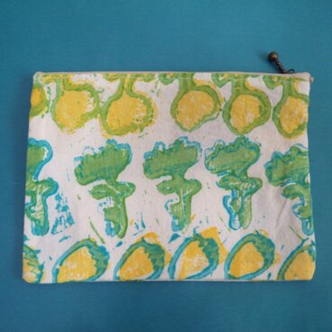 ブロックプリント　きなりポーチ