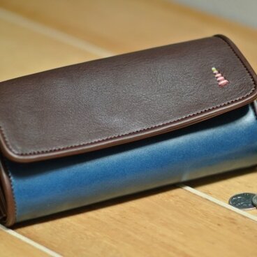 漁師の嫁財布　（青×こげ茶  灯台）