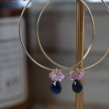 サファイヤのフープピアス*Ｋ14ＧＦ　ピンク