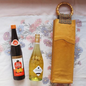 ワインのキャリーバッグ 鬱金牛革×フランス生地×根竹