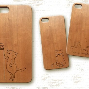 ＊ウッドカバー②＊猫さん＊iPhoneケース＊