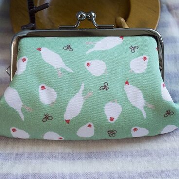 文鳥がまぐち（白文鳥・グリーン）