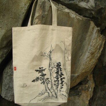 水墨画山水のエコバッグ