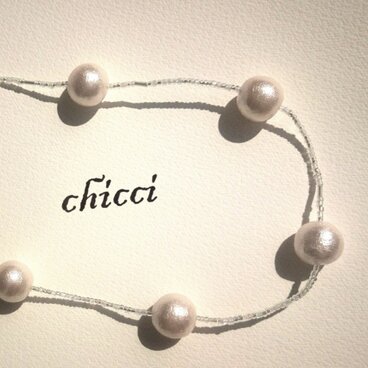 コットンパールとビーズのネックレス