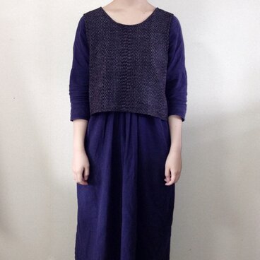 文人柄久留米絣と藍染め古布の バッククロスベスト【M～L】