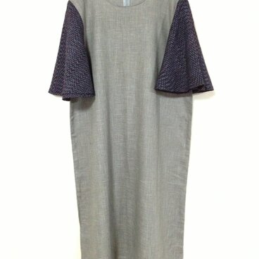 文人柄久留米絣の袖ひらりワンピース　