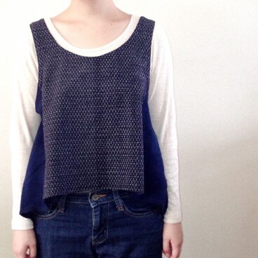 文人柄久留米絣と藍染めリネンのタンクトップ