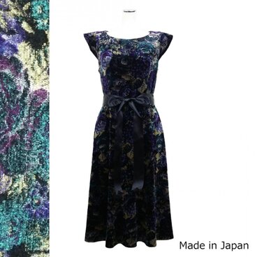 花柄総柄ベロアドレス　パープルブルー　M/L