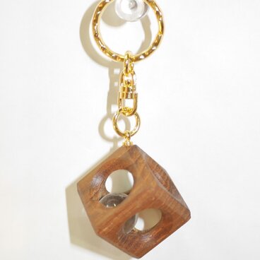 12ｍｍ水晶の木包みキーホルダー　チーク　D