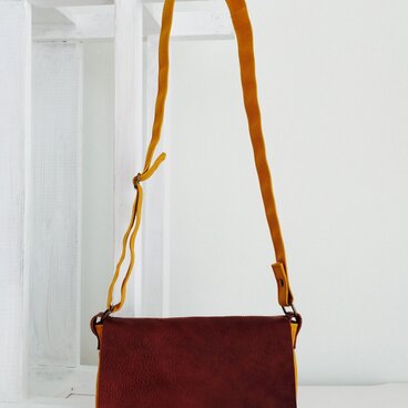 帆布 コロンとショルダー mustard×navyストライプ