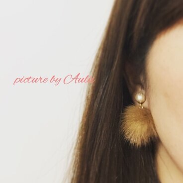 コットンパール付 ミンクファーイヤリング