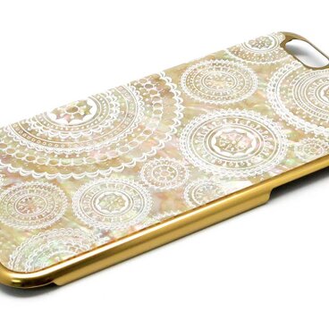 iPhone6／6s 天然貝ケース(合金チタンゴールド・ホワイトレース)＜螺鈿アート＞