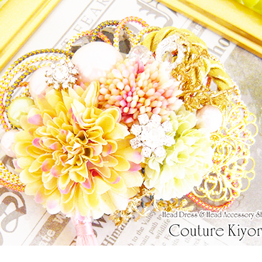 ピンクゴールドの和紐の髪飾り