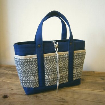 「wool tote」S　ブルー×ノルディックグレー