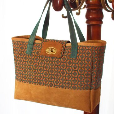 sale フランスジャガード織物×豚スエードのヴィンテージ風バッグ