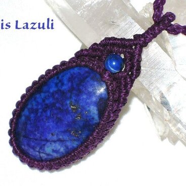 ★守護石★ラピスラズリ★天然石瑠璃石★ネックレス蝋引き紐★マクラメ編み