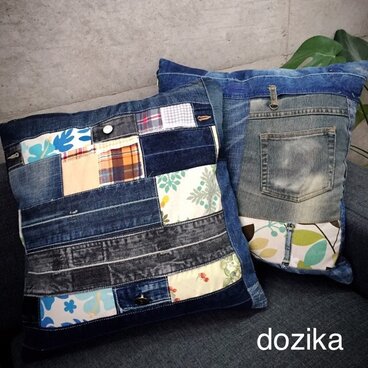 a デニムのクッションカバー♡45✖️45cmの2個SET♪早い者勝ち
